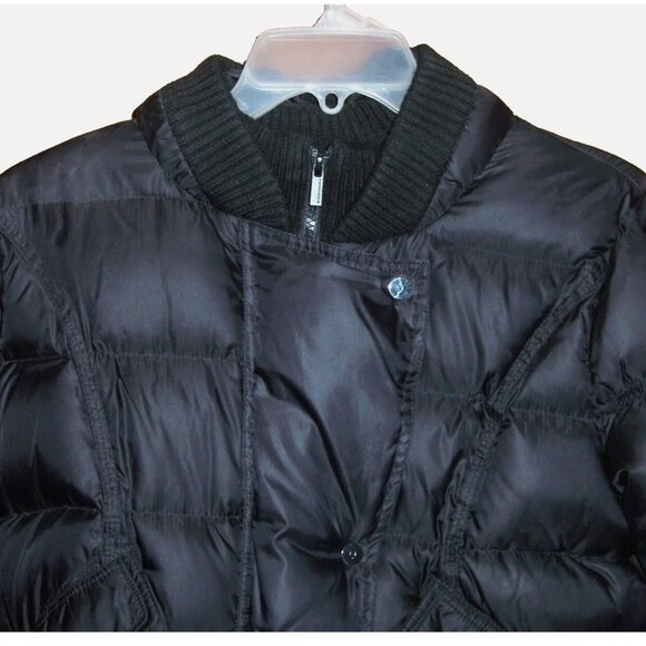 BCBG MAX AZRIA Angelica Down Bomber Motorcycle Puffer Jacket Black Sz M Medium - Picture 2 of 3